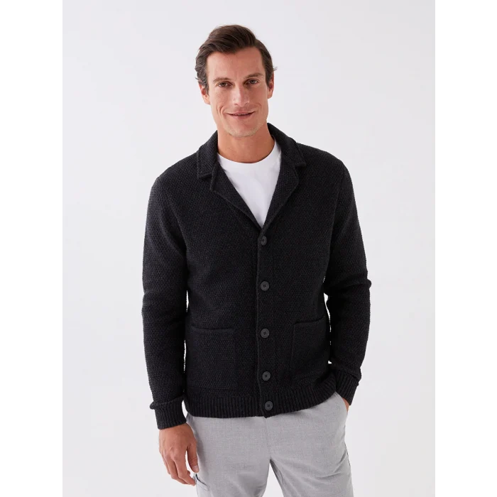 SOUTHBLUE Antrasit Standart Kalıp Ceket Yaka Erkek Triko Hırka