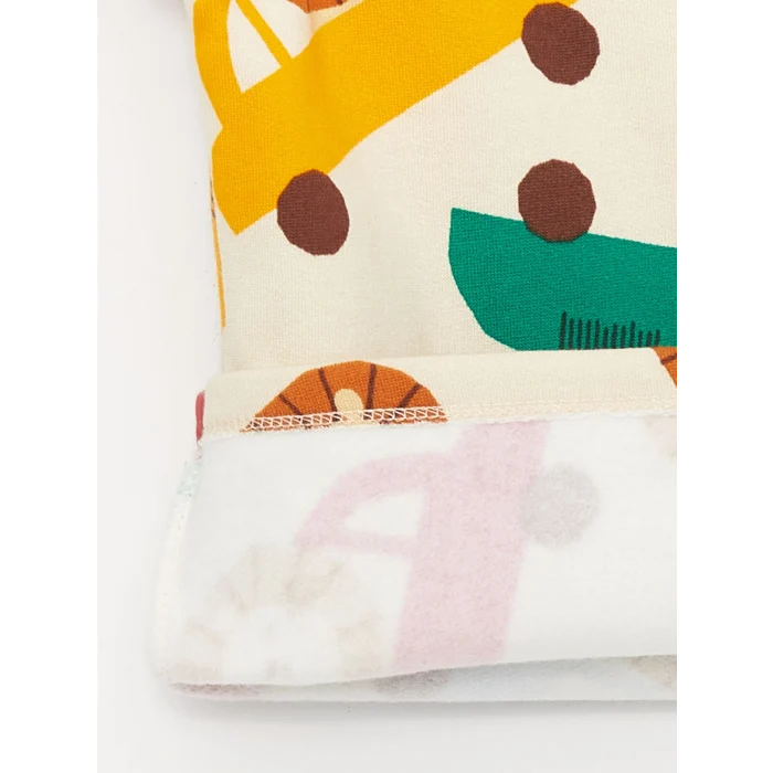 LCW baby Bej Bisiklet Yaka Baskılı Erkek Bebek Pijama Takımı