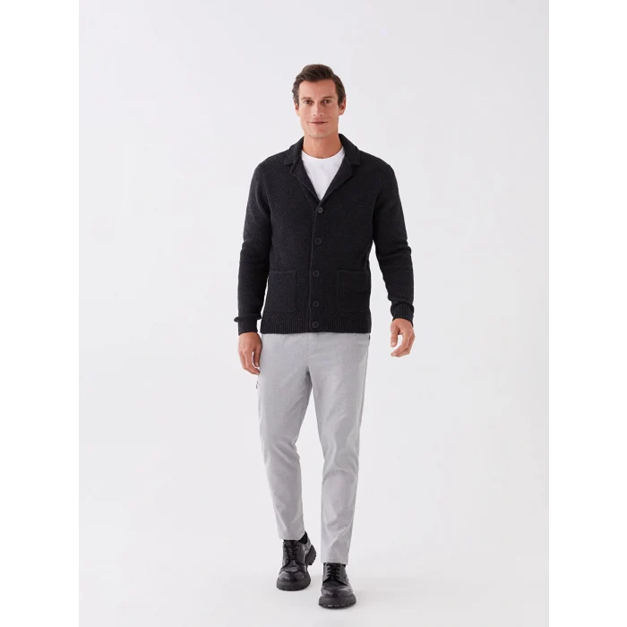 SOUTHBLUE Antrasit Standart Kalıp Ceket Yaka Erkek Triko Hırka