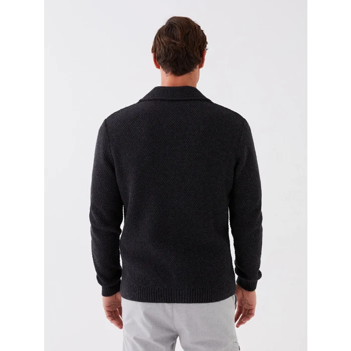 SOUTHBLUE Antrasit Standart Kalıp Ceket Yaka Erkek Triko Hırka