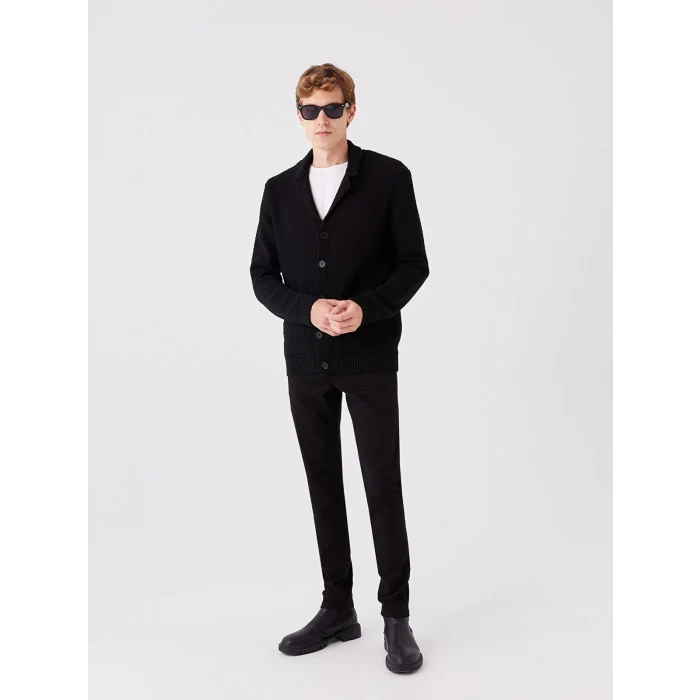 SOUTHBLUE Siyah Standart Kalıp Ceket Yaka Erkek Triko Hırka