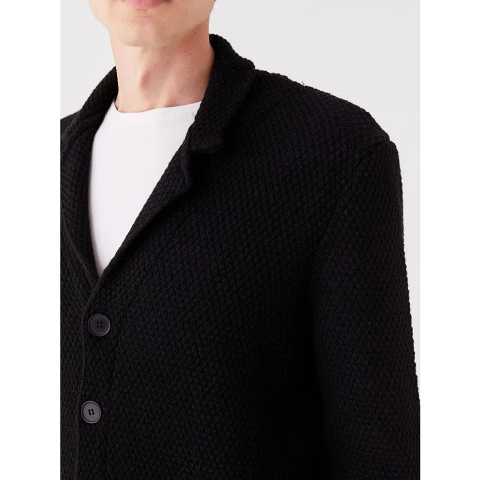 SOUTHBLUE Siyah Standart Kalıp Ceket Yaka Erkek Triko Hırka