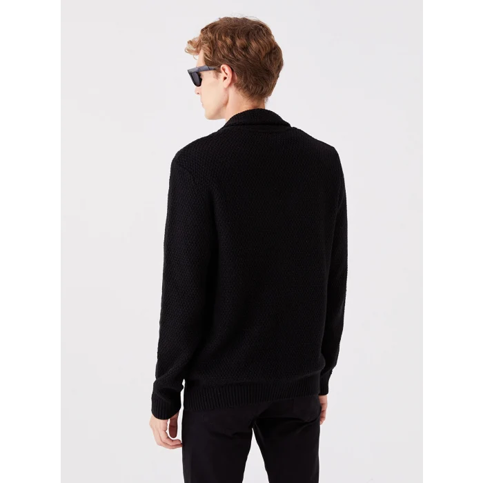 SOUTHBLUE Siyah Standart Kalıp Ceket Yaka Erkek Triko Hırka