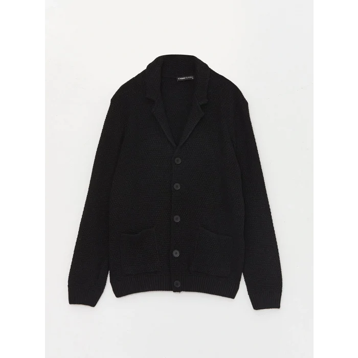 SOUTHBLUE Siyah Standart Kalıp Ceket Yaka Erkek Triko Hırka