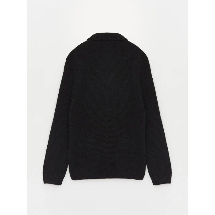 SOUTHBLUE Siyah Standart Kalıp Ceket Yaka Erkek Triko Hırka