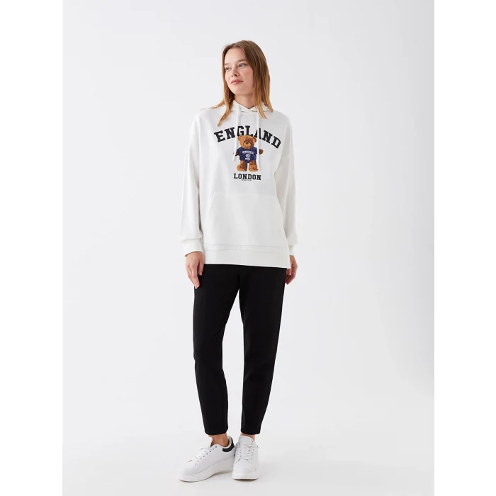LCW Modest Ekru Baskılı Uzun Kollu Kadın Hoodie