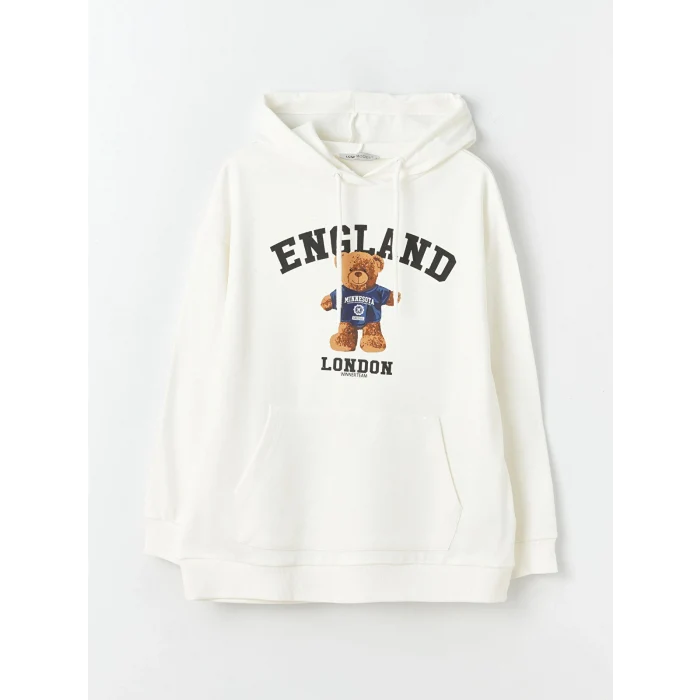 LCW Modest Ekru Baskılı Uzun Kollu Kadın Hoodie