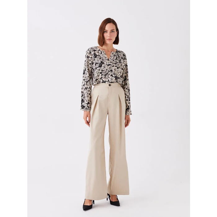 LCW Grace Siyah Kaçık Yaka Çiçekli Uzun Kollu Kadın Bluz