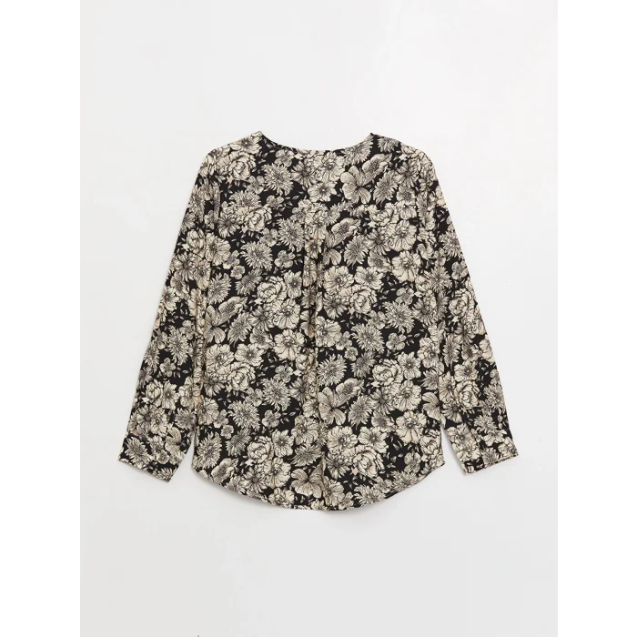 LCW Grace Siyah Kaçık Yaka Çiçekli Uzun Kollu Kadın Bluz