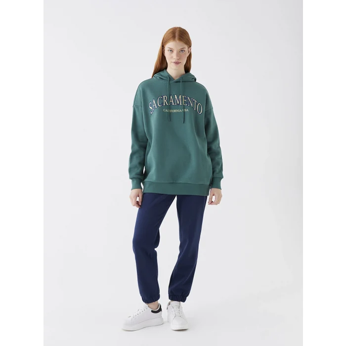 XSIDE Yeşil Baskılı Oversize Kadın Kalın Hoodie