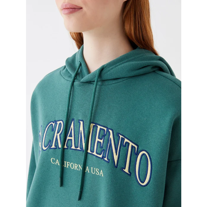 XSIDE Yeşil Baskılı Oversize Kadın Kalın Hoodie