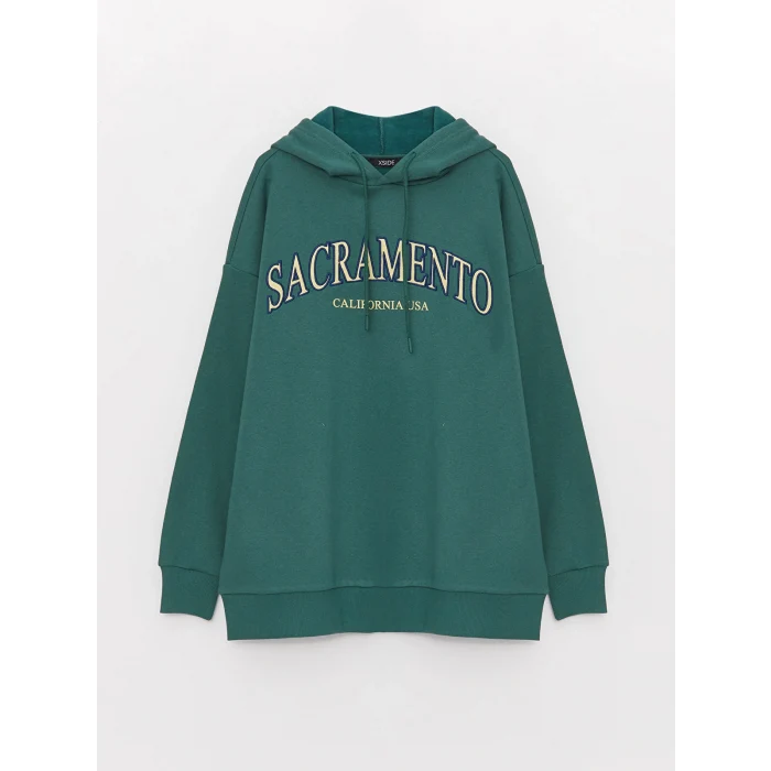 XSIDE Yeşil Baskılı Oversize Kadın Kalın Hoodie