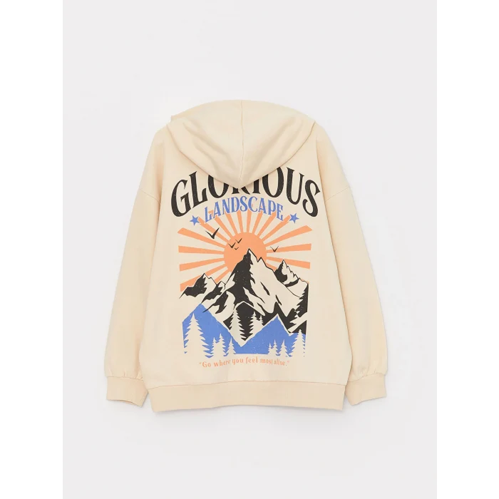 LCW Vision Bej Baskılı Oversize Kadın Kalın Hoodie