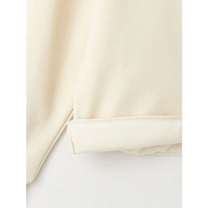 XSIDE Bej Baskılı Oversize Kadın Kalın Hoodie