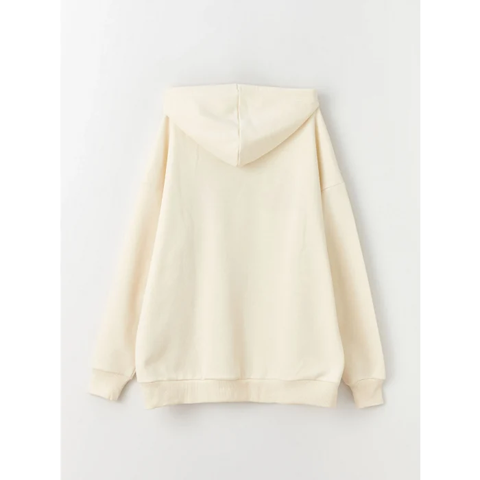 XSIDE Bej Baskılı Oversize Kadın Kalın Hoodie