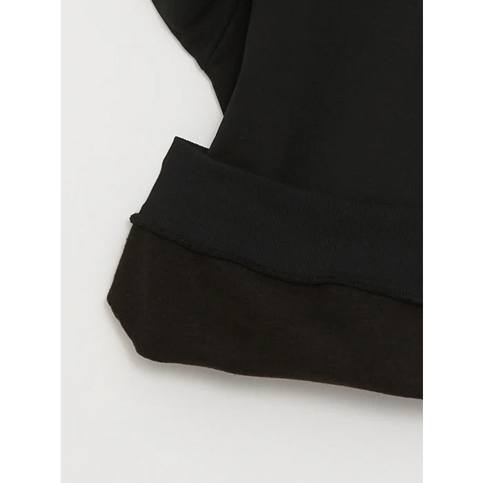 XSIDE Siyah Baskılı Oversize Kadın Kalın Hoodie