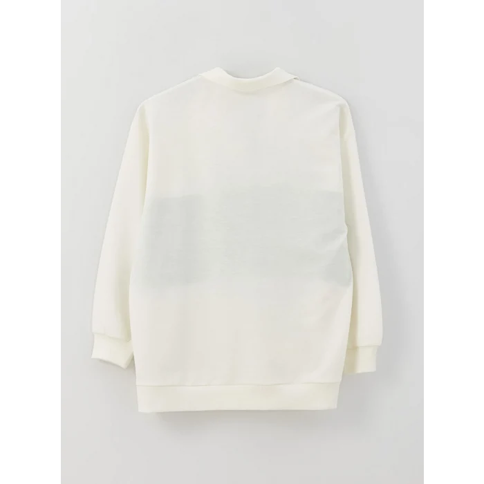 LCWAIKIKI Maternity Beyaz Polo Yaka Baskılı Uzun Kollu Oversize Hamile Sweatshirt