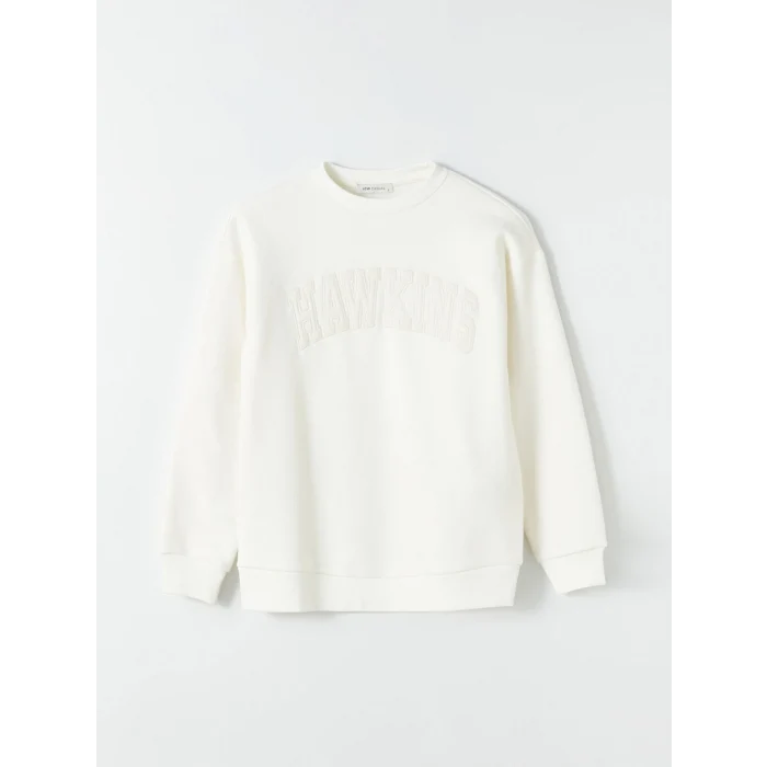 LCW Vision Ekru Bisiklet Yaka Nakışlı Kadın Kalın Sweatshirt