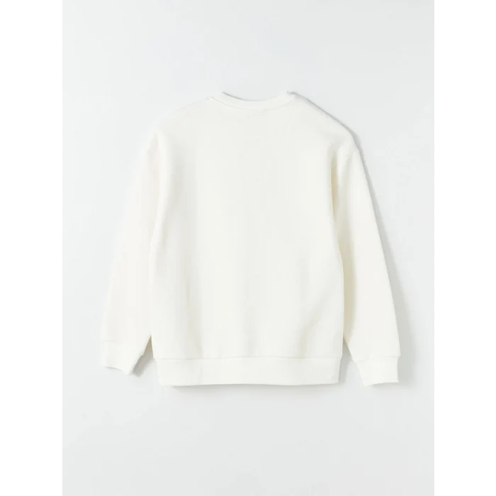 LCW Vision Ekru Bisiklet Yaka Nakışlı Kadın Kalın Sweatshirt