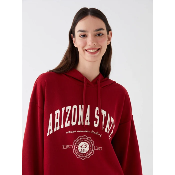 LCW Vision Kırmızı Baskılı Oversize Kadın Hoodie