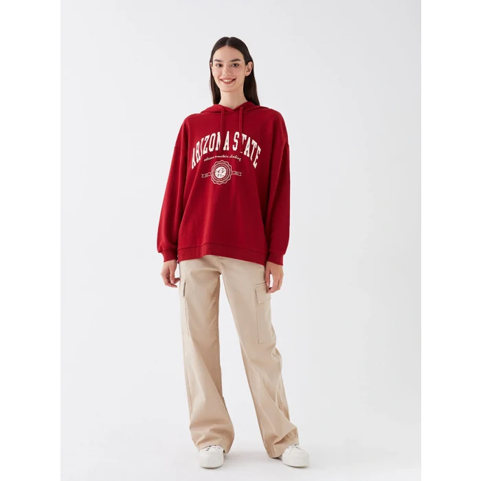 LCW Vision Kırmızı Baskılı Oversize Kadın Hoodie