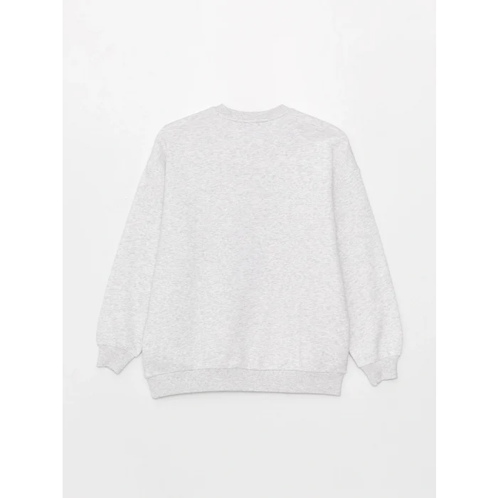 LCW Vision Gri Bisiklet Yaka Baskılı Oversize Kadın Kalın Sweatshirt