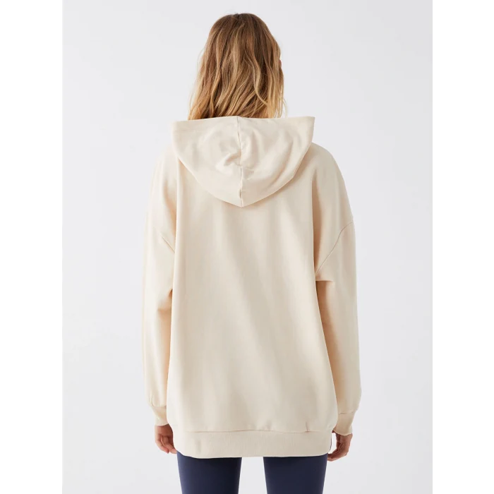 LCW Vision Bej Baskılı Uzun Kollu Oversize Kadın Hoodie