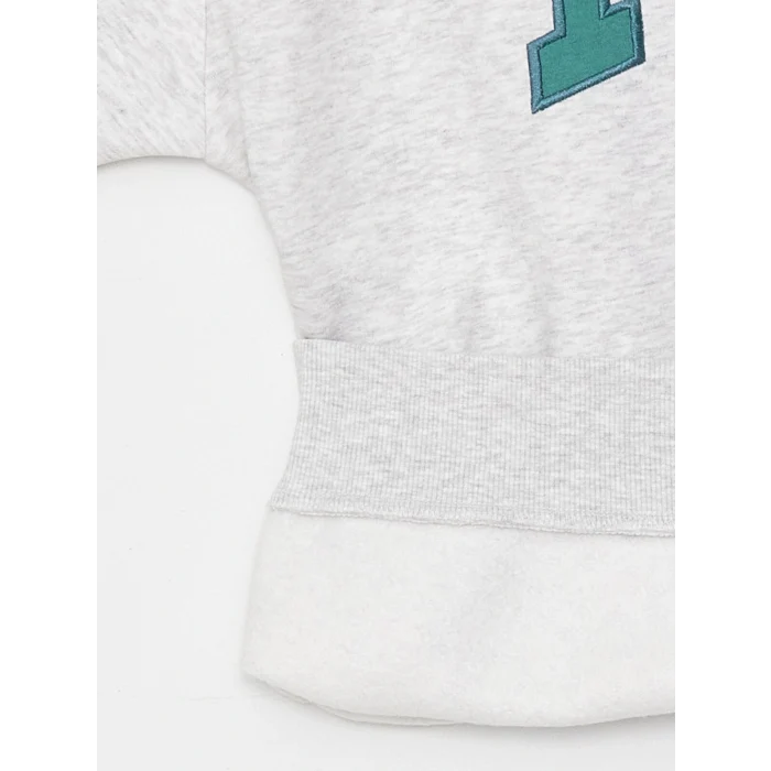 LCW Vision Gri Bisiklet Yaka Baskılı Oversize Kadın Kalın Sweatshirt