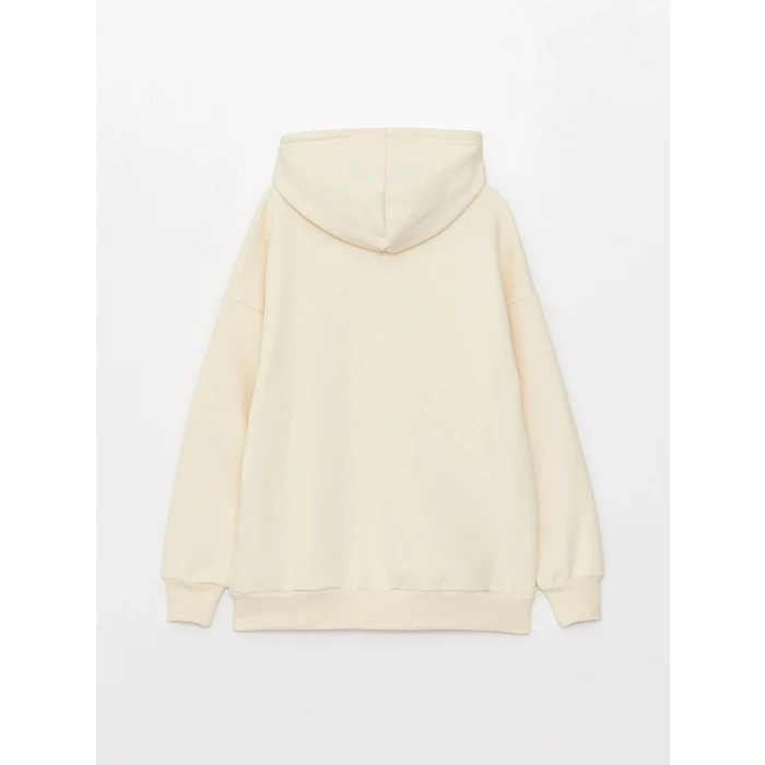 XSIDE Bej Baskılı Oversize Kadın Kalın Hoodie