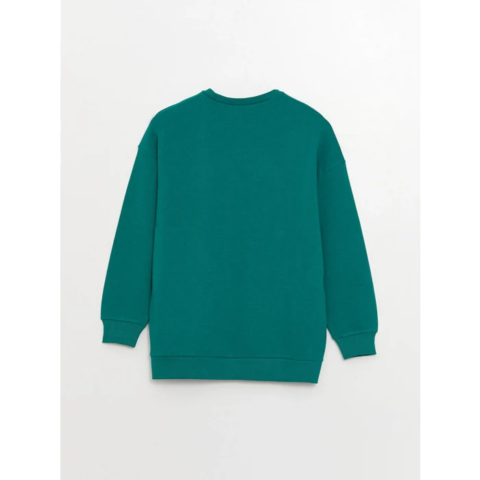 LCW Vision Yeşil Bisiklet Yaka Baskılı Uzun Kollu Oversize Kadın Sweatshirt