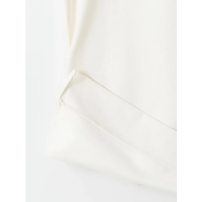 LCWAIKIKI Basic Ekru Bisiklet Yaka Baskılı Uzun Kollu Oversize Kadın Sweatshirt Tunik