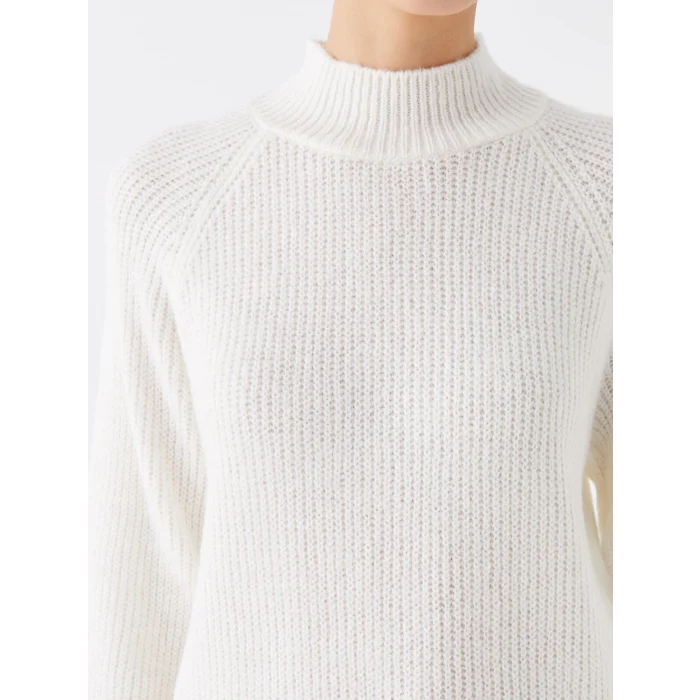 LCW Modest Ekru Yarım Balıkçı Yaka Düz Uzun Kollu Kadın Triko Tunik