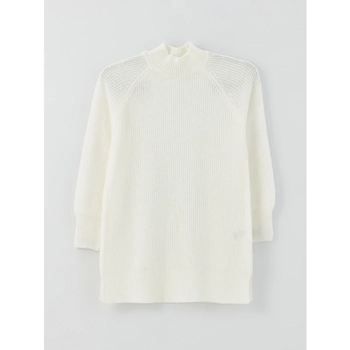 LCW Modest Ekru Yarım Balıkçı Yaka Düz Uzun Kollu Kadın Triko Tunik