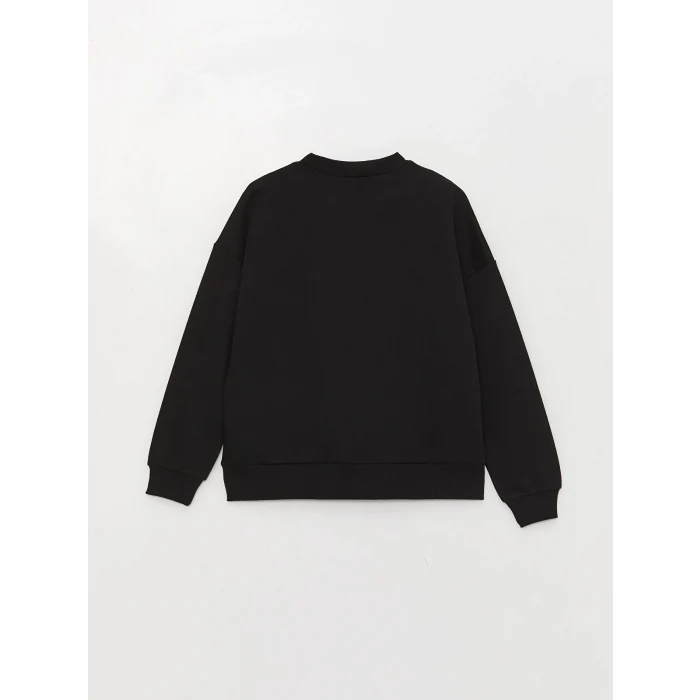 LCW Vision Siyah Bisiklet Yaka Baskılı Uzun Kollu Oversize Kadın Sweatshirt