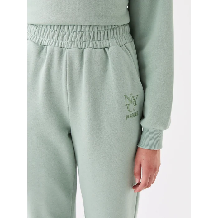 LCW Vision Yeşil Beli Lastikli Nakışlı Kadın Kalın Jogger Eşofman Altı