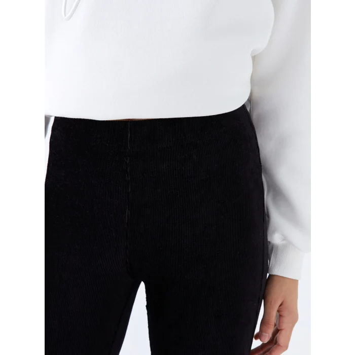 XSIDE Siyah Beli Lastikli İspanyol Paça Kadife Kadın Tayt