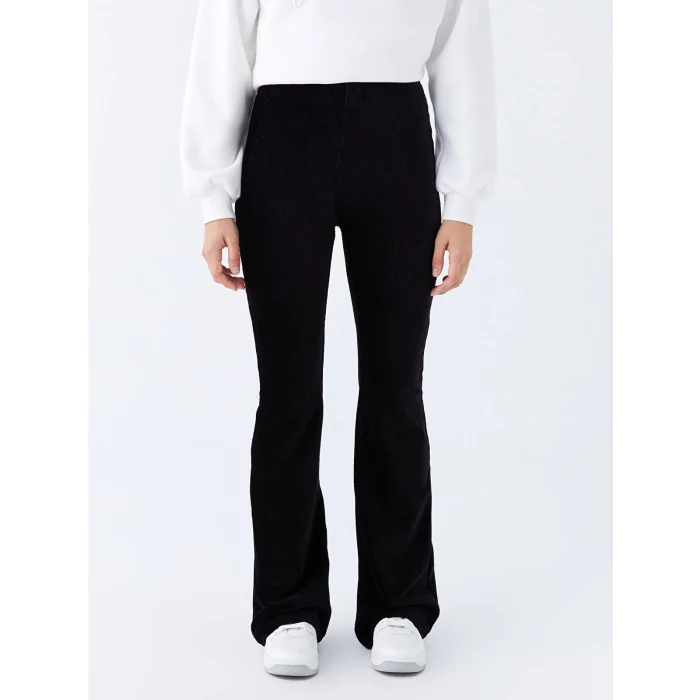 XSIDE Siyah Beli Lastikli İspanyol Paça Kadife Kadın Tayt