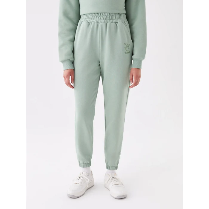 LCW Vision Yeşil Beli Lastikli Nakışlı Kadın Kalın Jogger Eşofman Altı