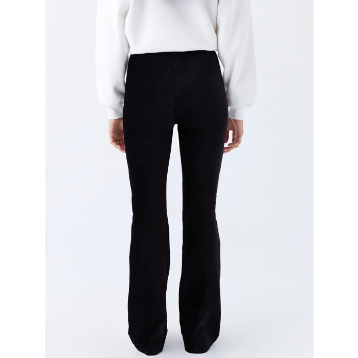 XSIDE Siyah Beli Lastikli İspanyol Paça Kadife Kadın Tayt