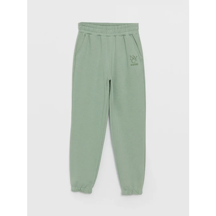 LCW Vision Yeşil Beli Lastikli Nakışlı Kadın Kalın Jogger Eşofman Altı