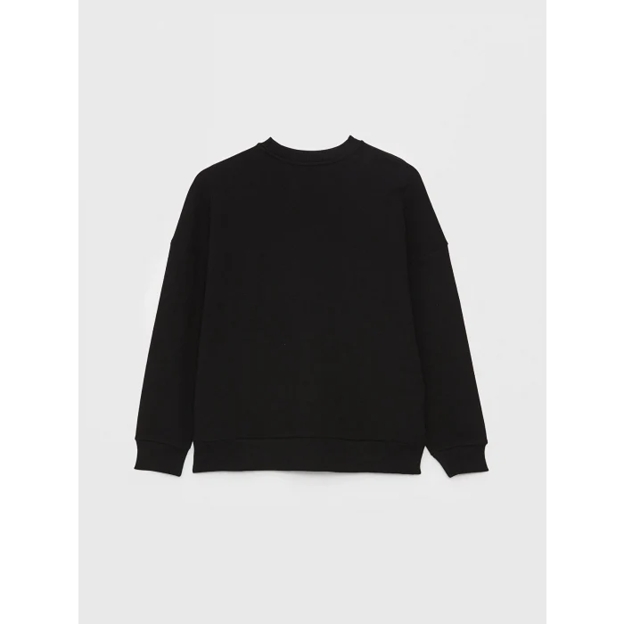 LCW Vision Siyah Bisiklet Yaka Baskılı Uzun Kollu Oversize Kadın Sweatshirt