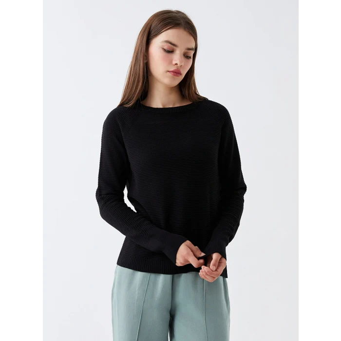 LCW Vision Siyah Bisiklet Yaka Düz Uzun Kollu Kadın Triko Kazak