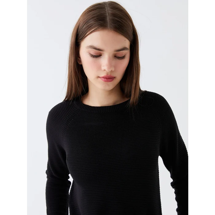 LCW Vision Siyah Bisiklet Yaka Düz Uzun Kollu Kadın Triko Kazak