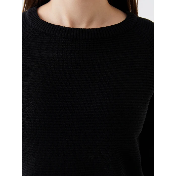 LCW Vision Siyah Bisiklet Yaka Düz Uzun Kollu Kadın Triko Kazak