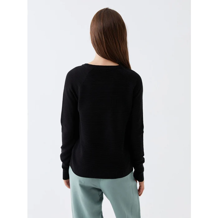 LCW Vision Siyah Bisiklet Yaka Düz Uzun Kollu Kadın Triko Kazak