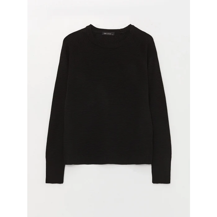 LCW Vision Siyah Bisiklet Yaka Düz Uzun Kollu Kadın Triko Kazak