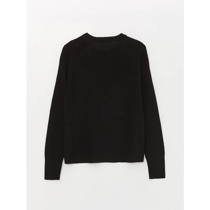 LCW Vision Siyah Bisiklet Yaka Düz Uzun Kollu Kadın Triko Kazak