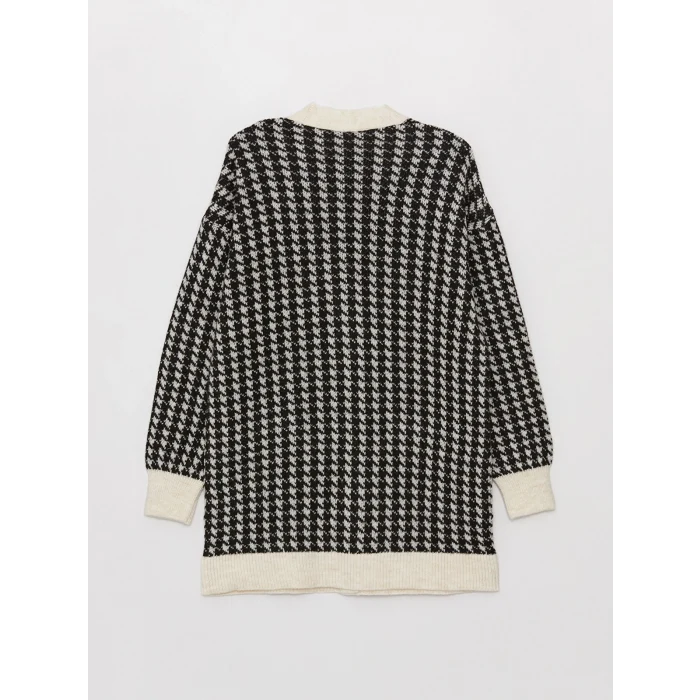 LCWAIKIKI Basic Siyah V Yaka Desenli Kadın Triko Hırka