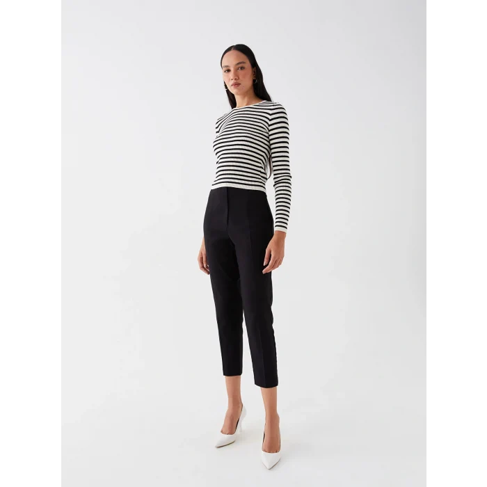 LCW Vision Siyah Bisiklet Yaka Çizgili Uzun Kollu Kadın Triko Kazak