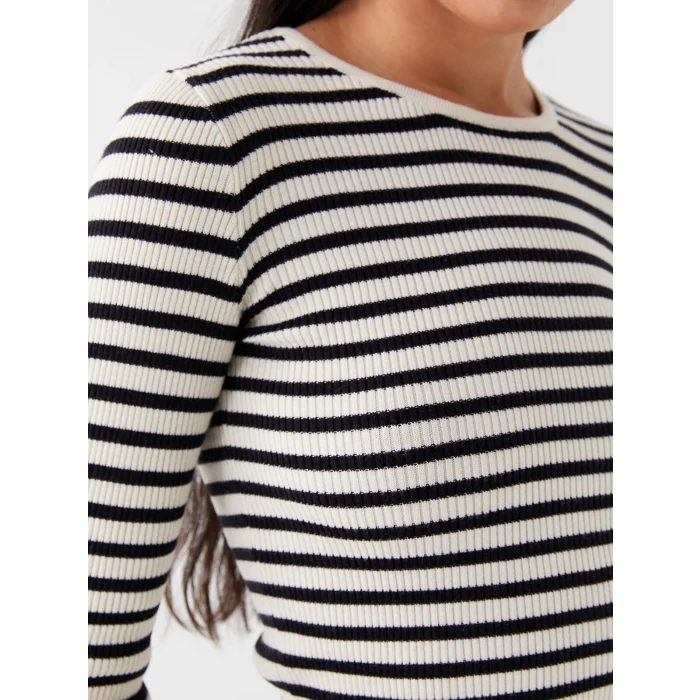 LCW Vision Siyah Bisiklet Yaka Çizgili Uzun Kollu Kadın Triko Kazak
